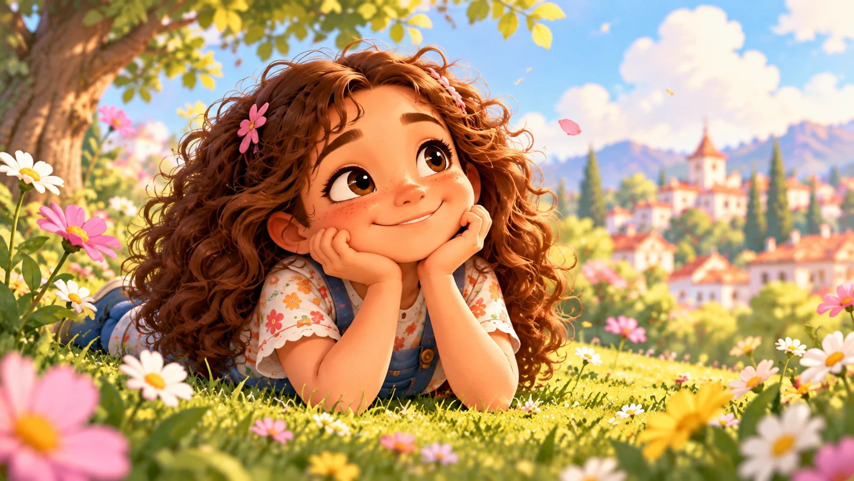 Sofía sonríe en un prado lleno de flores